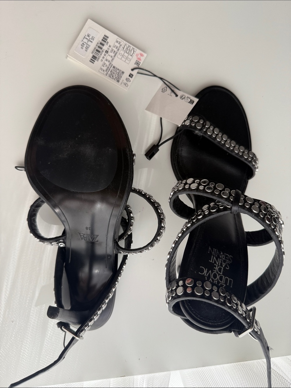 Zara sandals black leather genuine shoes studded Ludovic de saint Sernin 7.5 - Picture 6 of 6